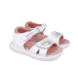 Sandale din piele pentru copii Floricele, Biomecanics, 252233, alb