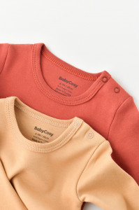 Set 2 body-uri cu maneca lunga bebe unisex -100% bumbac organic - Mustar/Scortisoara, BabyCosy - Img 4