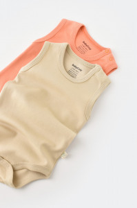 Set 2 body-uri fara maneci bebe unisex -100% bumbac organic - Roz/Crem, BabyCosy - Img 2