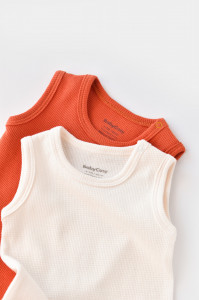 Set 2 body-uri fara maneci bebe unisex -100% bumbac organic -Scortisoara/Ecru, BabyCosy - Img 3