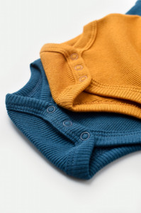 Set 2 body-uri fara maneci bebe unisex din bumbac organic si modal - Bleumarin/Sofran, BabyCosy - Img 6