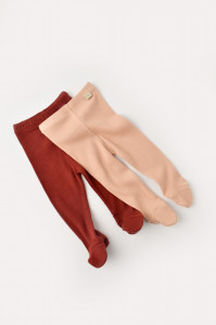 Set 2 pantaloni cu botosei bebe unisex din bumbac organic si modal - Caramiziu/Somon, BabyCosy - Img 1