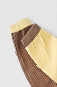 Set 2 pantaloni Ribana Bebe Unisex din bumbac organic si 5%elastan - Vanilie/Maro BabyCosy - Img 2