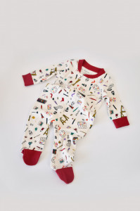 Set 2 salopetele cu maneca lunga si panataloni cu botosei si fermoar - 100%bumbac organic - Rosu si verde, Baby Cosy