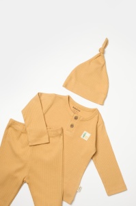 Set 3 piese:bluza, pantaloni si caciulita Bamboo, maro, BabyCosy, 50% bumbac+50%bambus