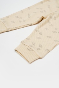 Set 3 piese:bluza, pantaloni si caciulita Printed, BabyCosy, 50% modal+50% bumbac, Stone