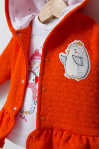 Set 3 piese: pantaloni, bluzita si hainuta cu gluga eleganta pentru bebelusi Crazy Penguins, Tongs baby - Img 3
