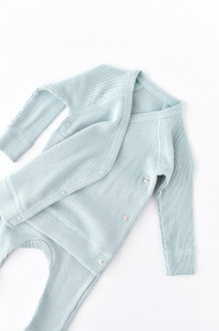 Set 4 piese: bluza, pantaloni, caciulita si manusi din bumbac organic si modal - Mint, BabyCosy - Img 8