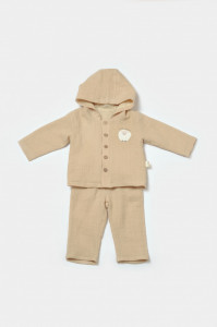 Set bluza cu gluga si pantaloni, Winter muselin, 100% bumbac - Apricot, BabyCosy