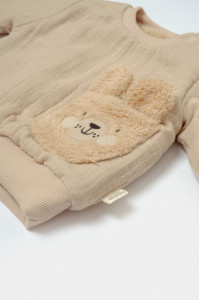 Set bluza dublata si pantaloni Ursulet, Winter muselin, 100% bumbac - Apricot, BabyCosy