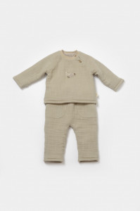 Set bluza dublata si pantaloni, Winter muselin, 100% bumbac - Verde, BabyCosy