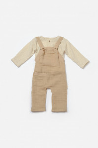 Set bluza si salopeta, Winter muselin, 100% bumbac - Apricot, BabyCosy