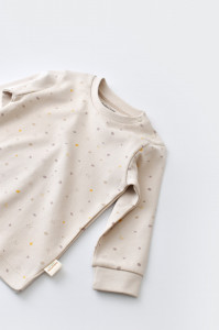 Set bluzita cu maneca lunga si pantaloni lungi - bumbac organic 100% - Crem cu buline, BabyCosy - Img 3