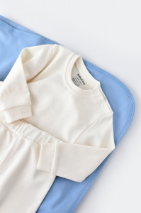 Set bluzita cu maneca lunga si pantaloni lungi - bumbac organic 100% - Ecru, BabyCosy - Img 2