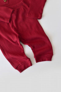 Set bluzita cu maneca lunga si pantaloni lungi din bumbac organic si modal - Rosu BabyCosy - Img 5
