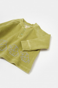 Set bluzita si pantaloni Elefant, 80%bumbac organic si 20% poliester - Verde, BabyCosy