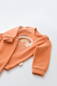 Set Curcubeu cu bluzita cu maneca lunga si pantaloni lungi din 80%bumbac organic si 20% poliester - Portocaliu, BabyCosy - Img 3