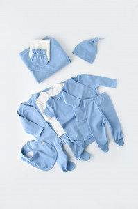 Set de 10 piese pentru nou nascut - 100% bumbac organic - Bleu, BabyCosy - Img 9