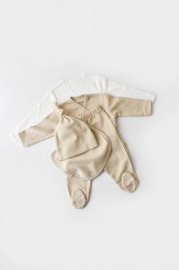Set de 5 piese pentru nou nascut - 100% bumbac organic - Crem, BabyCosy - Img 3