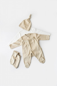 Set de 5 piese pentru nou nascut - 100% bumbac organic - Crem, BabyCosy - Img 11