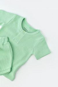 Set tricou cu pantaloni scurti - 100% bumbac organic - Mint, BabyCosy - Img 6