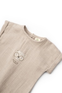 Set tricou maro cu pantaloni scurti TeddyBear, 100% bumbac organic, BabyCosy