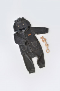 Set Ursulet cu bluzita cu fermoar si gluga si pantaloni lungi din 80%bumbac organic si 20% poliester - Antracit, BabyCosy