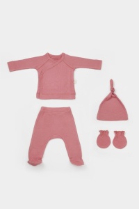 Cutie 4 piese pentru nou nascut - 100% bumbac organic - Roz, BabyCosy
