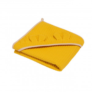 Prosop nou nascut Skiddou Skumi, 100% bumbac, cu gluga cu urechiuse, Galben, 100x100cm - Img 2