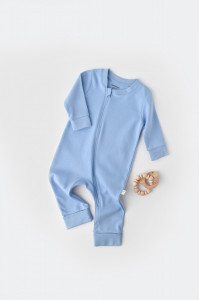 Salopeta cu fermoar cu maneca lunga si pantaloni lungi - 100%bumbac organic - Bleu, BabyCosy - Img 1