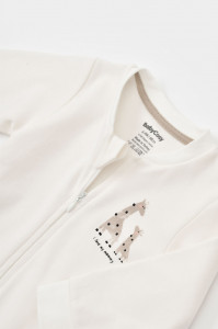 Salopeta cu fermoar Girafa, BabyCosy, 100% bumbac organic, Ecru