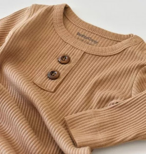 Salopeta cu maneca lunga si pantaloni lungi din bumbac organic si modal - Maro BabyCosy - Img 4