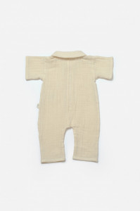 Salopeta cu maneca scurta si nasturei Sheep, 100% bumbac - Stone, BabyCosy