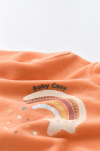 Salopeta Curcubeu cu maneca lunga si botosei din 80%bumbac organic si 20% poliester - Portocaliu, BabyCosy - Img 6