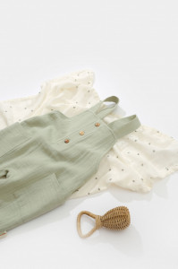 Salopeta de vara cu buzunare din muselina, BabyCosy, 100% bumbac organic, verde