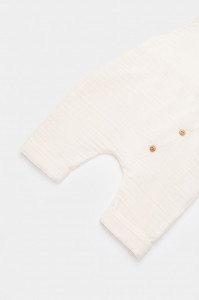 Salopeta de vara cu pantaloni lungi din muselina, BabyCosy, 100%bumbac, ecru