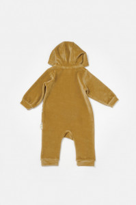 Salopeta Elefant cu maneca lunga si gluga din 80%bumbac organic si 20% poliester - Mustar, BabyCosy