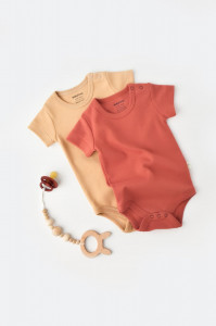 Set 2 body-uri bebe unisex -100% bumbac organic - Mustar/ Scortisoara, BabyCosy - Img 1