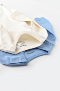 Set 2 body-uri cu maneca lunga bebe unisex -100% bumbac organic - Ecru/Bleu, BabyCosy - Img 4