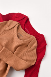 Set 2 body-uri cu maneca lunga bebe unisex din bumbac organic si modal - Maro/Rosu, BabyCosy - Img 2