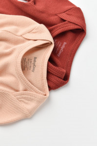 Set 2 body-uri cu maneca lunga bebe unisex din bumbac organic si modal - Caramiziu/Somon, BabyCosy - Img 4