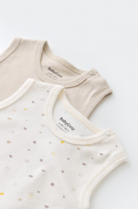 Set 2 body-uri fara maneci bebe unisex -100% bumbac organic - Ecru cu buline, BabyCosy - Img 3
