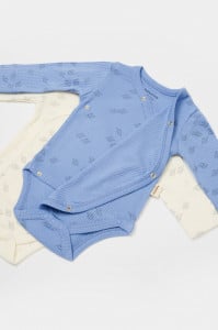 Set 2 body-uri petrecute Printed, BabyCosy, 50% modal+50% bumbac, Ecru/Lavanda