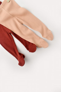Set 2 pantaloni cu botosei bebe unisex din bumbac organic si modal - Caramiziu/Somon, BabyCosy - Img 2