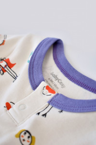 Set 2 salopetele cu maneca lunga si panataloni lungi - 100%bumbac organic - Galben si Mov, Baby Cosy
