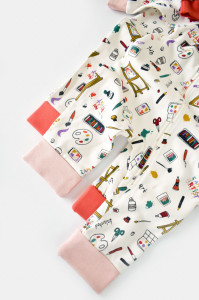 Set 2 salopetele cu maneca lunga si panataloni lungi cu fermoar - 100%bumbac organic - Portocaliu si Pudra, Baby Cosy