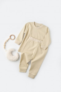 Set bluzita cu maneca lunga si pantaloni lungi - bumbac organic 100% - Crem, BabyCosy