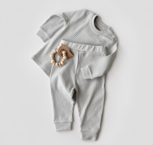 Set bluzita cu maneca lunga si pantaloni lungi din bumbac organic si 5% elastan - Gri BabyCosy
