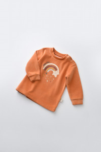 Set Curcubeu cu bluzita cu maneca lunga si pantaloni lungi din 80%bumbac organic si 20% poliester - Portocaliu, BabyCosy - Img 4
