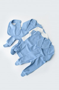 Set de 10 piese pentru nou nascut - 100% bumbac organic - Bleu, BabyCosy - Img 5